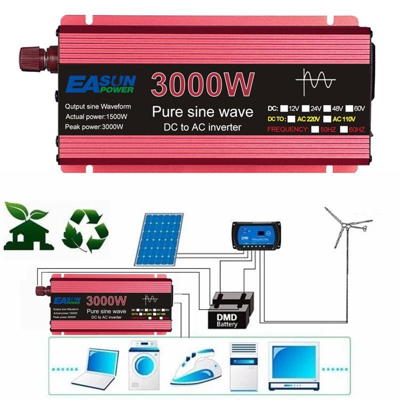 Easun power Inverter Pure Sine Wave 12V DC to AC 220V Converter