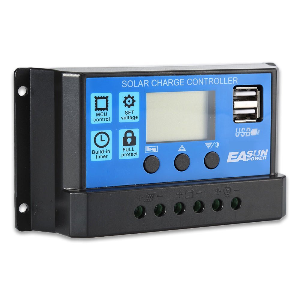 Solar Charger Controller with 60A/50A/40A/30A/20A/10A and 12V 24V Auto PWM Controllers LCD Display 5V Dual USB Output