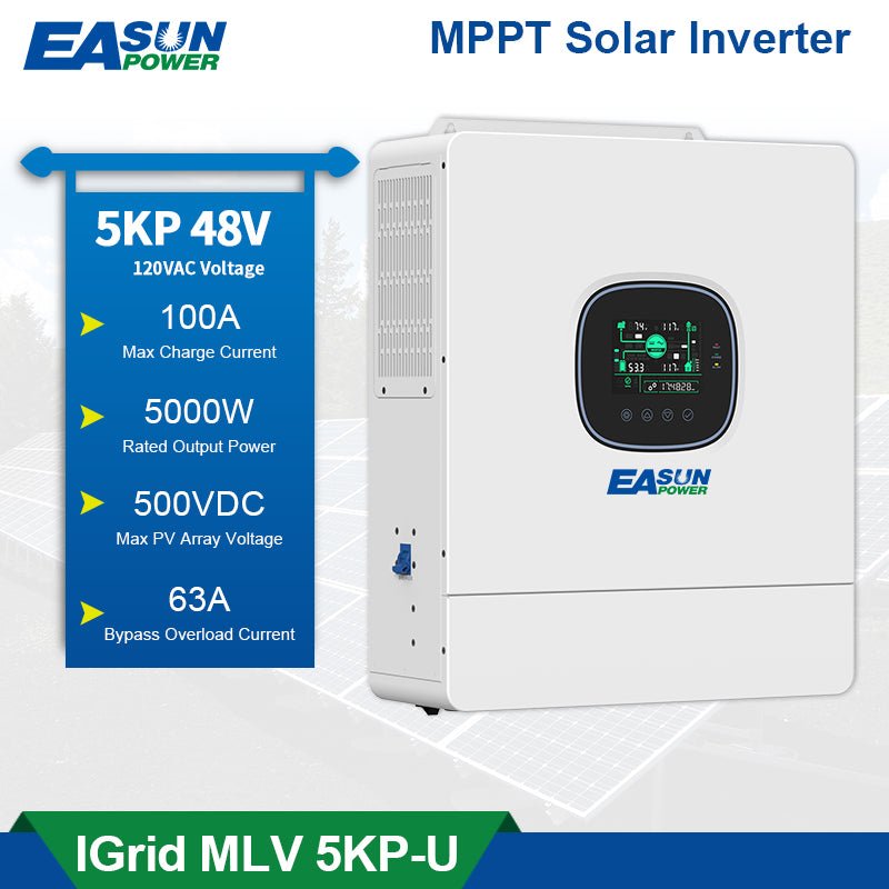 Easun power 5KW Hybrid Solar Inverter 110VAC/120VAC 48V Pure Sine Wave Inverter &100A MPPT Charge Controller