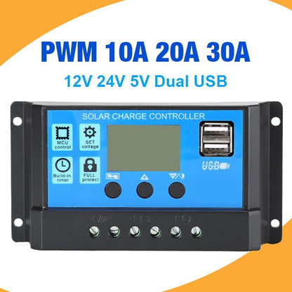 Solar Charger Controller with 60A/50A/40A/30A/20A/10A and 12V 24V Auto PWM Controllers LCD Display 5V Dual USB Output