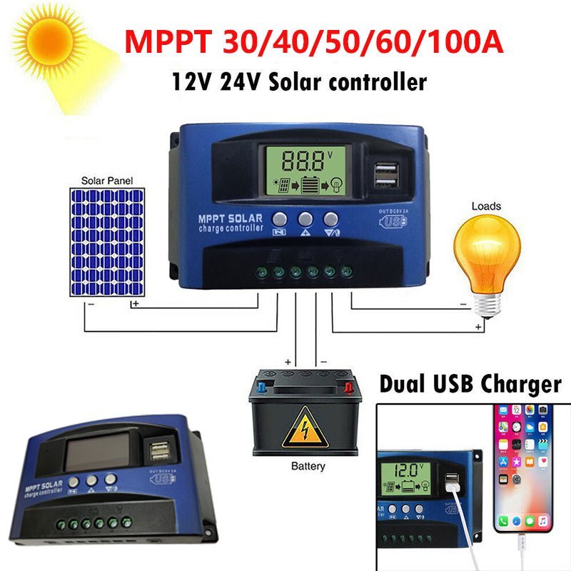 Easun power Solar MPPT Charge Controller Dual USB LCD Display 12V 24V Solar Cell Panel Charger Regulator with Load