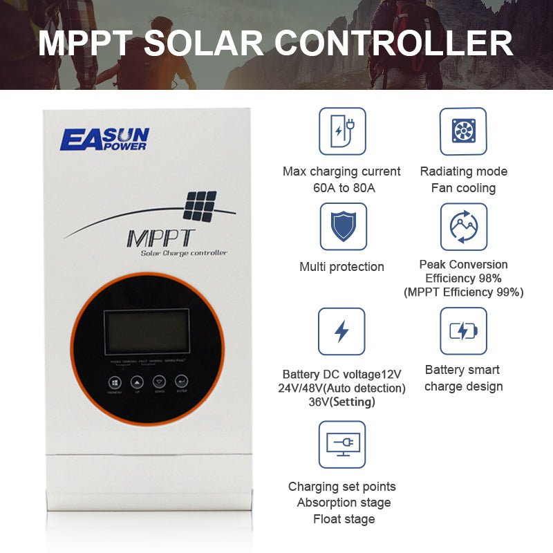 Easun MPPT Solar Controller 80A 12V/24V/48V Solar Charger Battery 36V setting Char