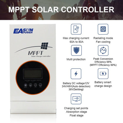 Easun MPPT Solar Controller 80A 12V/24V/48V Solar Charger Battery 36V setting Char