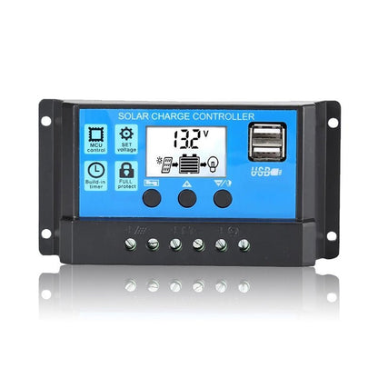 Solar Charger Controller with 60A/50A/40A/30A/20A/10A and 12V 24V Auto PWM Controllers LCD Display 5V Dual USB Output